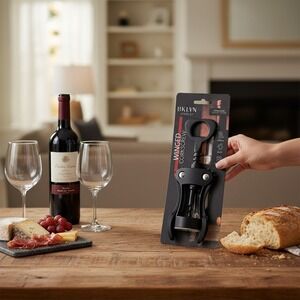 BKLYN Steel Co Winged Corkscrew Black Ergonomic Wine Opener New